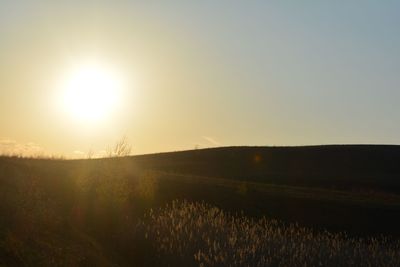 Scenic view of field against sky at sunset