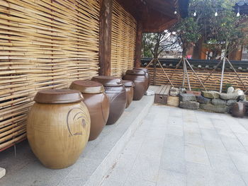 Row of wicker basket on table