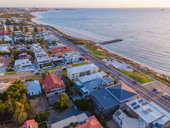 High angle view of buildings in city