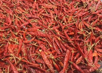 Full frame shot of red chili peppers for sale at market