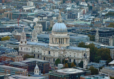 High angle view of buildings in city