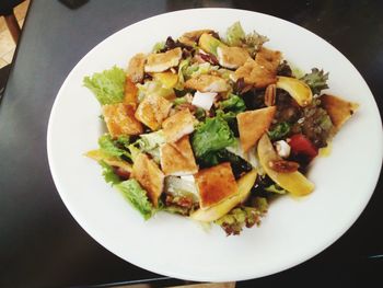 High angle view of food in plate