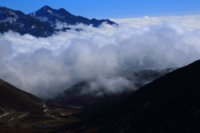 Scenic view of snowcapped mountains against sky