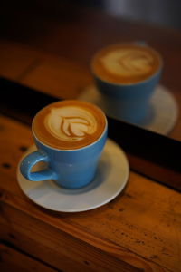 High angle view of coffee on table