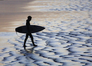 Waves in sea at sunset