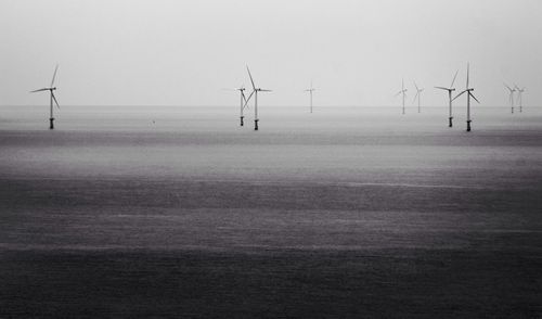 Wind turbines in foggy weather