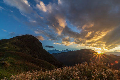 Scenic view of field against sky during sunrise