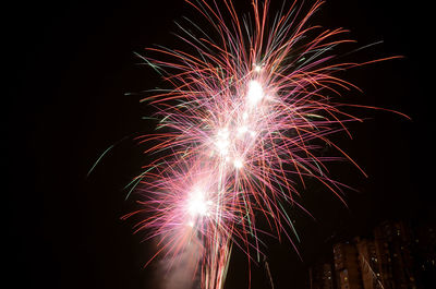 Sparkle of a colorful firework on dark night sky