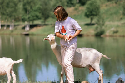 Man standing in lake