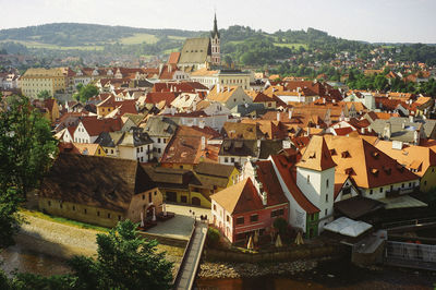 High angle view of townscape against sky