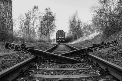 Close-up of barriers on railroad track