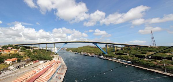 High angle view of bridge over river against sky