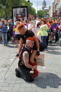 People on street in city