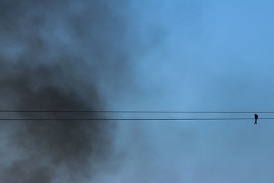 Low angle view of power lines against blue sky