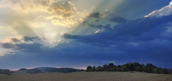 Scenic view of field against sky during sunset