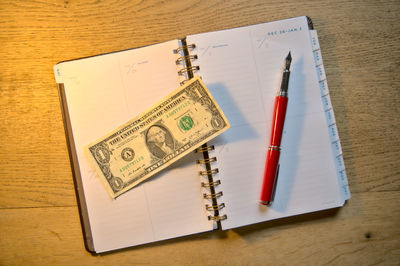 High angle view of pen on table