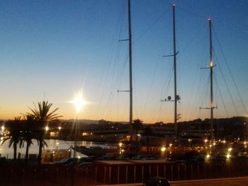 View of harbor at sunset