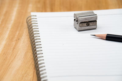 High angle view of pen on table