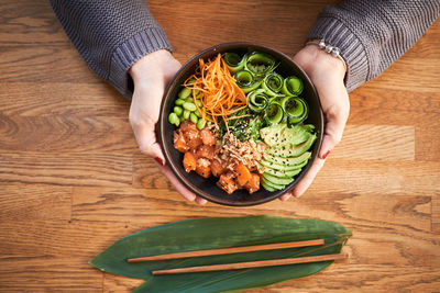 High angle view of food on table