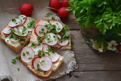 Close-up of radish sandwich