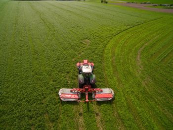 High angle view of tractor on field