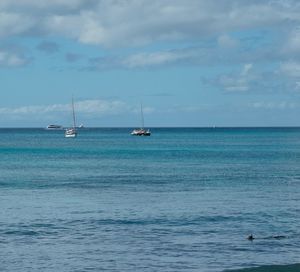 Sailboat in sea against sky