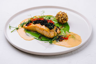 High angle view of food in plate on table