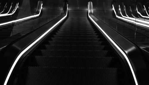 High angle view of illuminated escalator