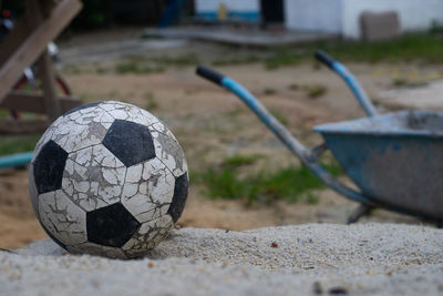 Close-up of soccer ball on ground