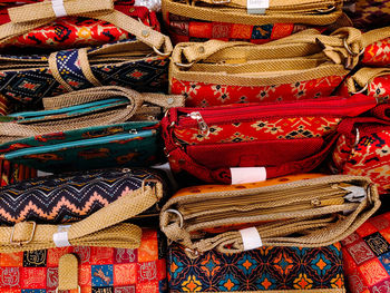 Full frame shot of multi colored textiles for sale at market