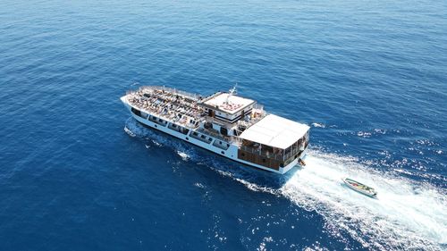 High angle view of ship in sea