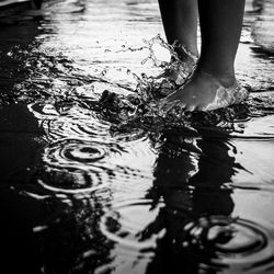 Low section of person standing on wet shore