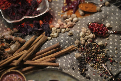 High angle view of food on table