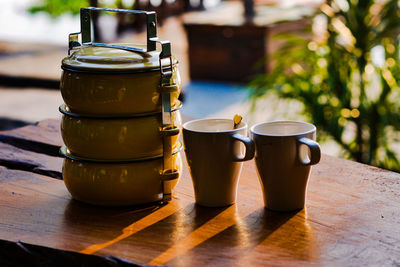 Close-up of tea cup on table