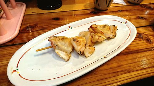 High angle view of food in plate on table