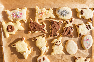 High angle view of cookies