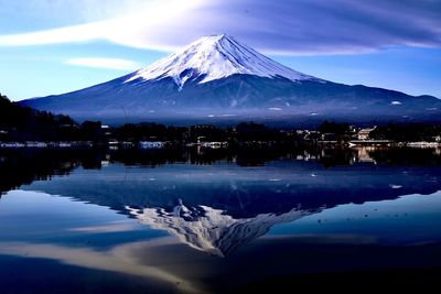 Scenic view of snowcapped mountains against sky during winter