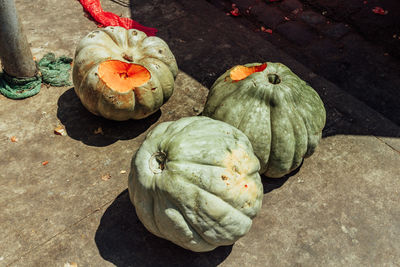 High angle view of pumpkins