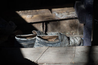 Close-up of shoes on field