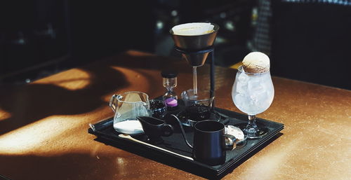 High angle view of coffee cup on table