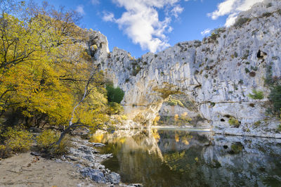 Natural arch over the river at pont d'arc in ardeche in france