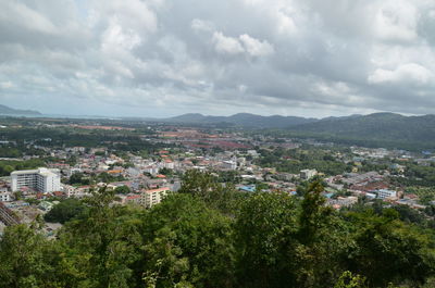 High angle view of townscape against sky