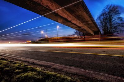 Light trails on road at night