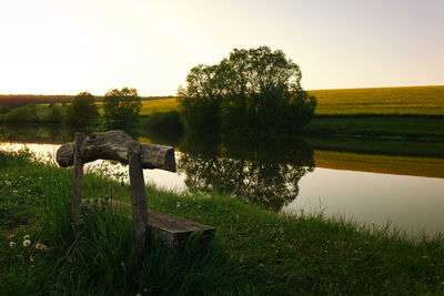 Scenic view of lake against sky during sunset