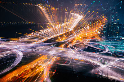 Blurred motion of car on road at night