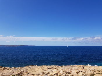 Scenic view of sea against blue sky