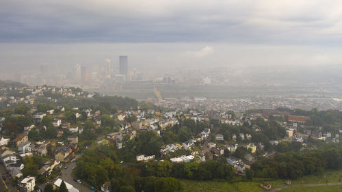 High angle view of townscape against sky