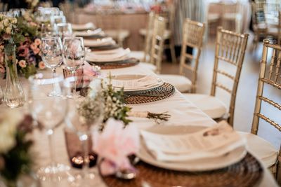 Panoramic view of dining table in restaurant