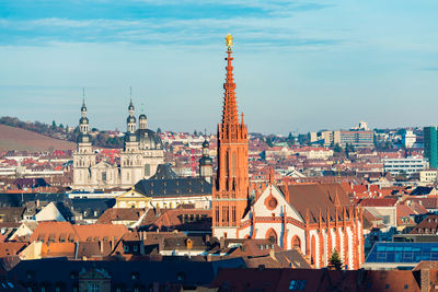 High angle view of buildings in city