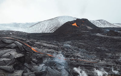 Aerial view of volcanic mountain